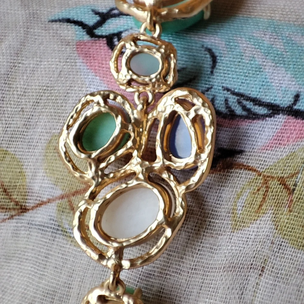 Badgley Mischka Ann Taylor Toggle Clasp Genuine Stones Bracelet Gold Tone Beachy